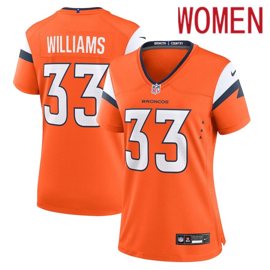 Women Denver Broncos 33 Javonte Williams Nike Orange Game NFL Jersey